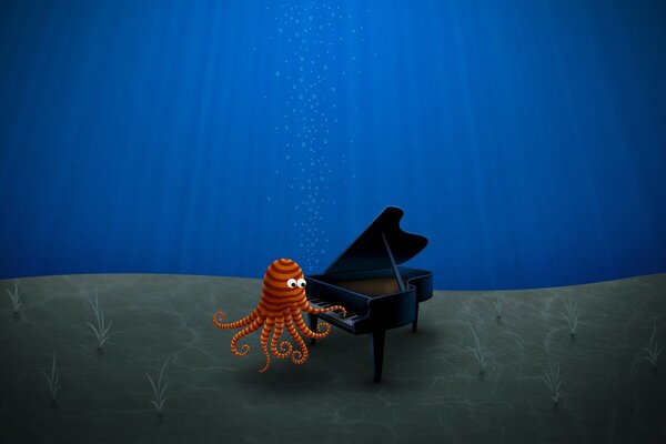 Octopus in the sun s rays underwater playing the piano