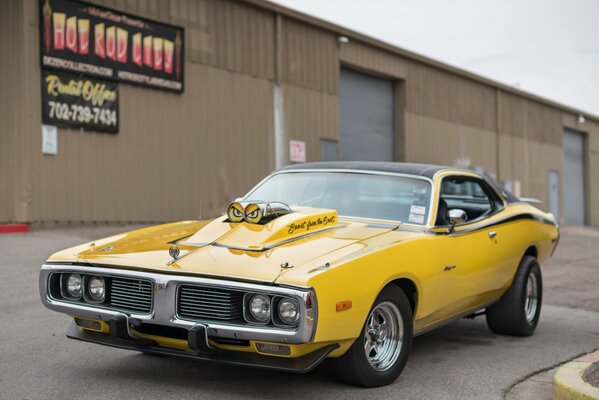 Yellow muscle car retro car