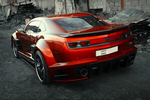 Red Chevrolet Camaro, rear view