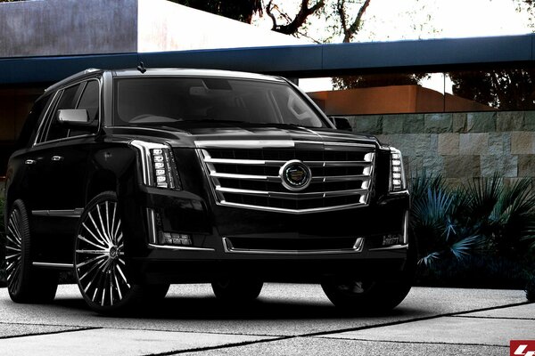 Cadillac Escalade noire élégamment réglée