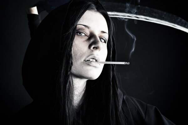 Black witch girl with cigarette