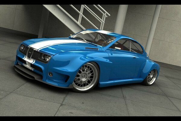 Blue sports tuned car