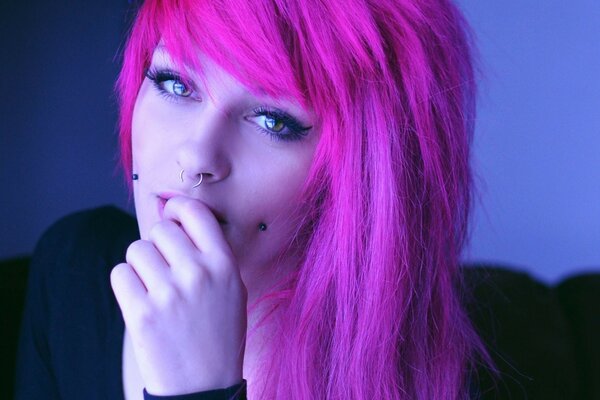 The girl with dyed pink hair