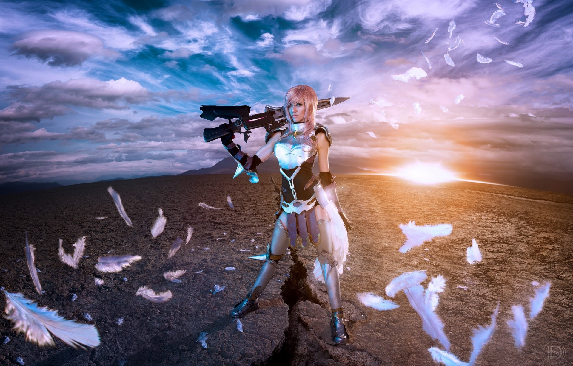 armas final fantasy xiii-2 cosplay rayo guerrero plumas