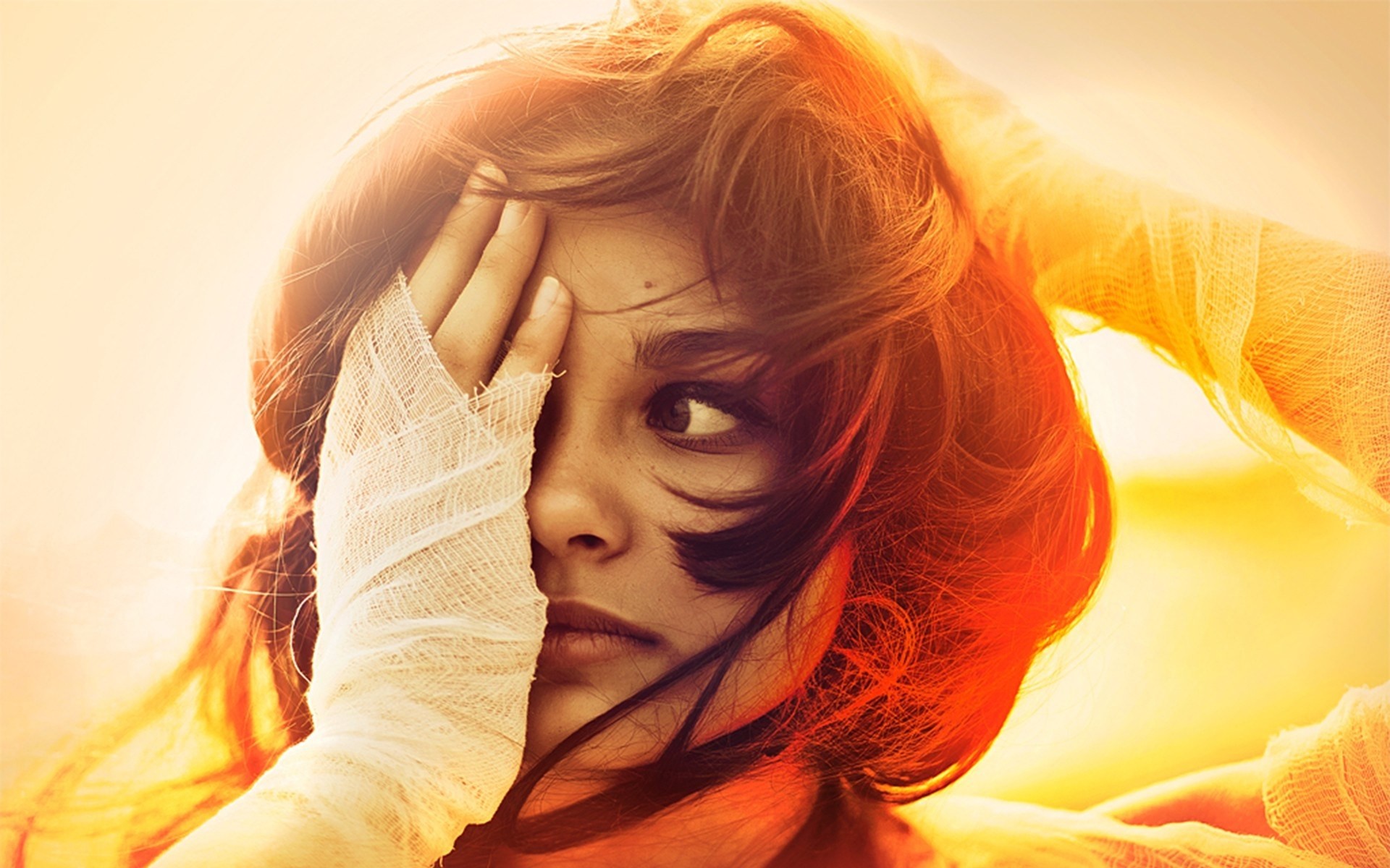 a woman girl brunette close up yellow face