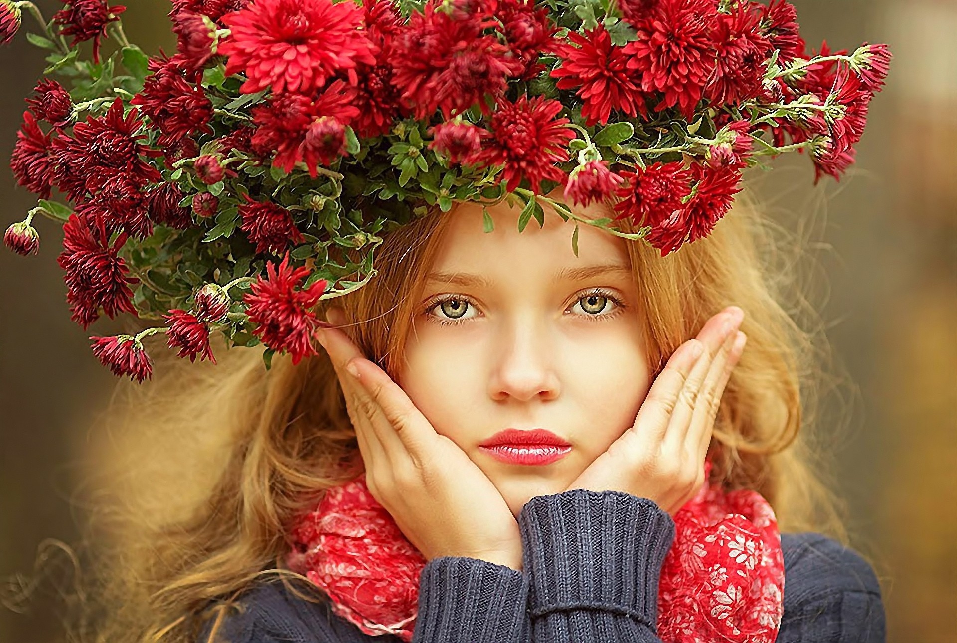 beauty face girl flower view