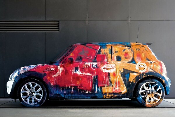 Colored graffiti on mini cooper