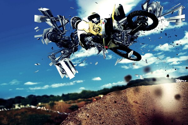 Extreme motorcycle jump in abstraction