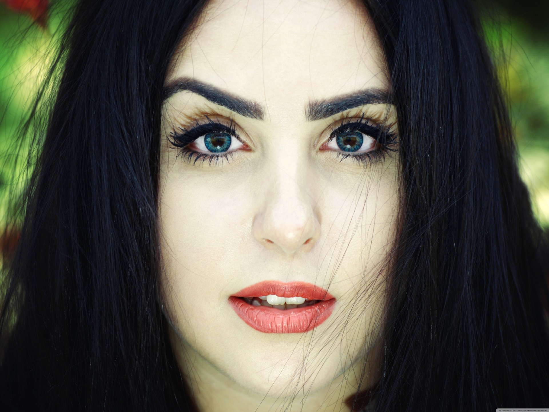 a woman blue eyes cute black hair beautiful armenia