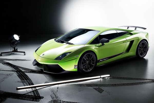 The green lamborghini is the perfect combination