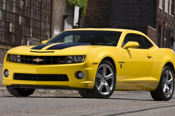 Yellow chevrolet on the streets of the city