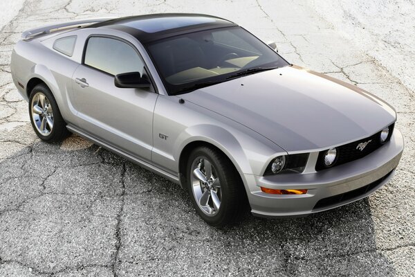 Grey mustang gt with glass roof