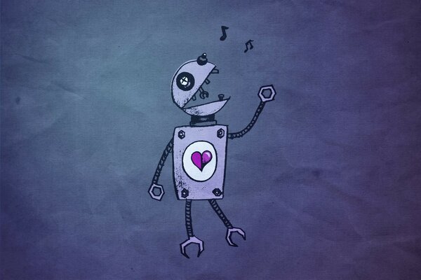 Robot innamorato che canta con un cuore