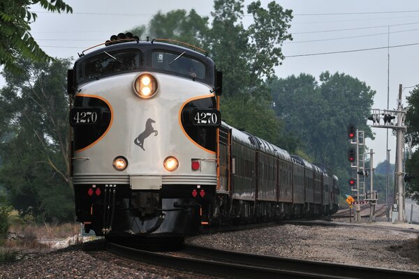 The train with the image of a horse turns