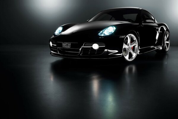 Auto porsche nera, fari al neon