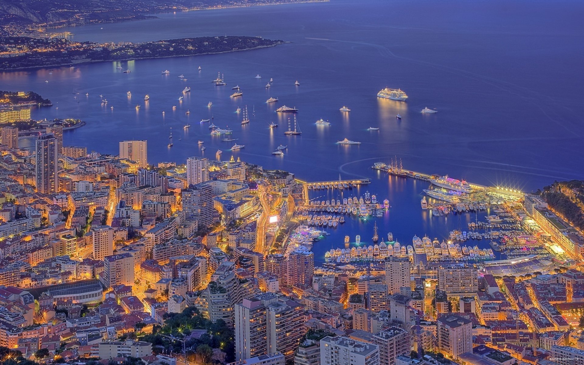 the city monaco lights sea coast home skyscrapers street