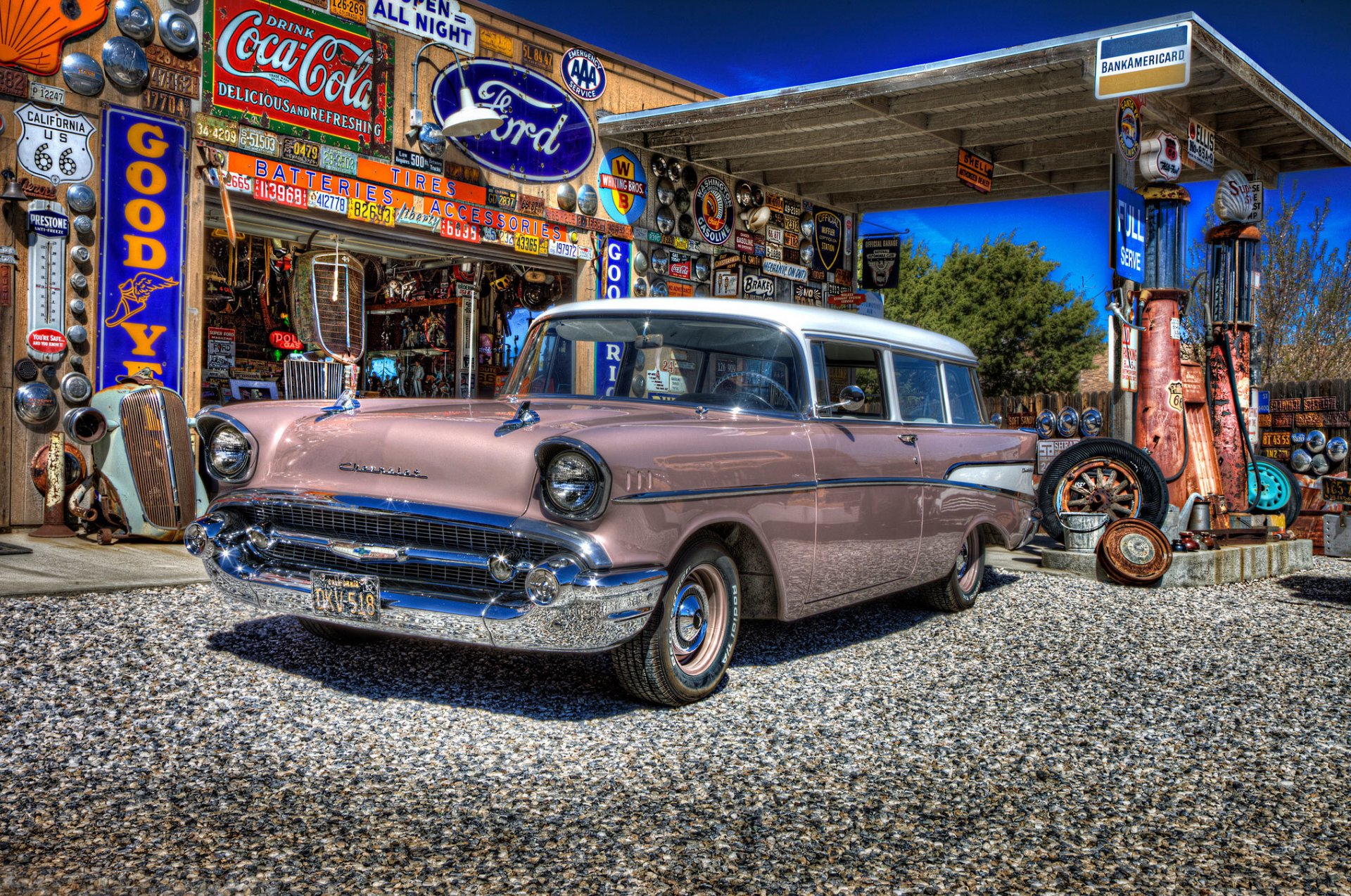 chevrolet coche clásico retro servicio gasolinera gasolinera