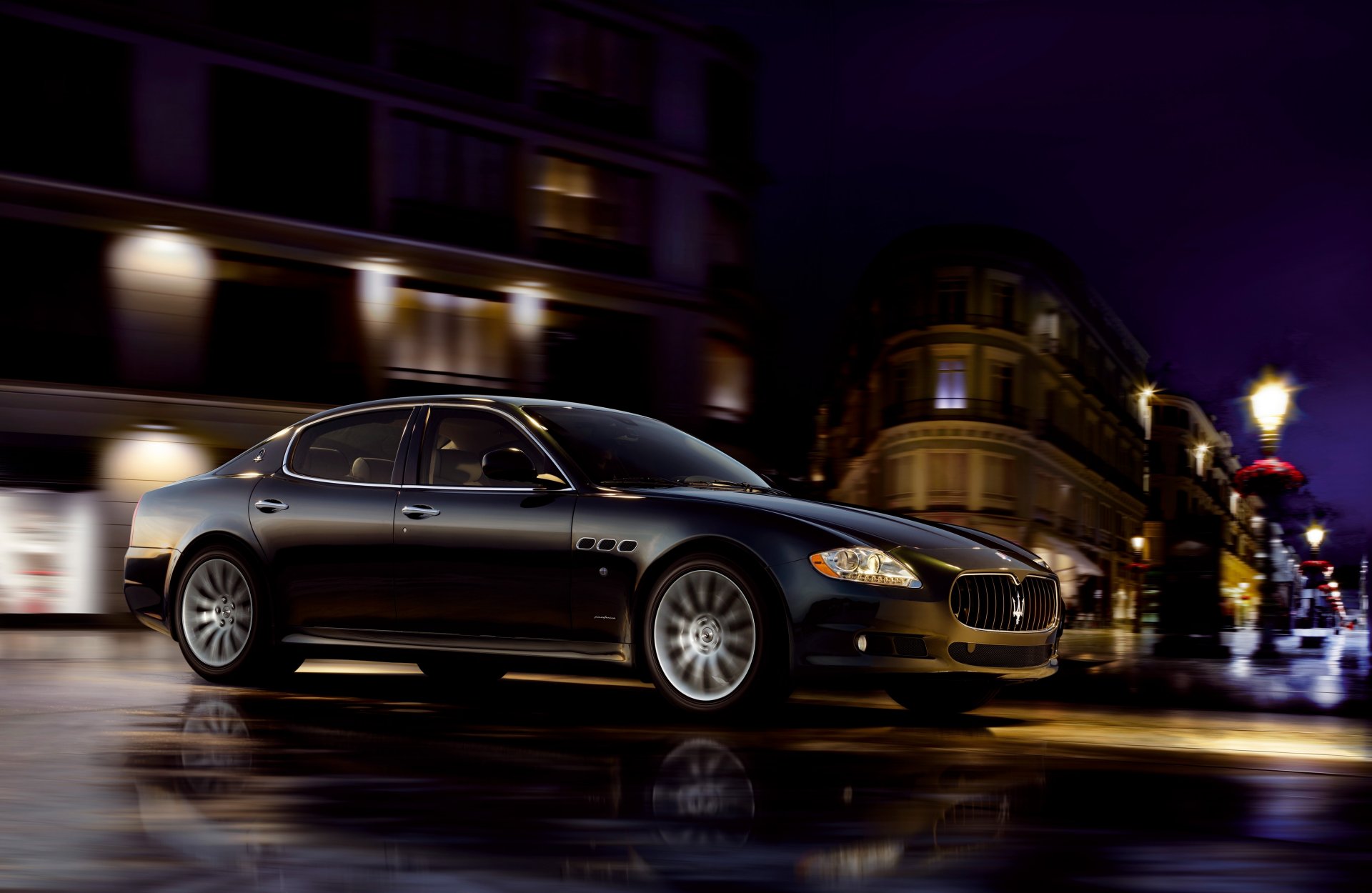 maserati quattroporte черный город колеса езда ночь