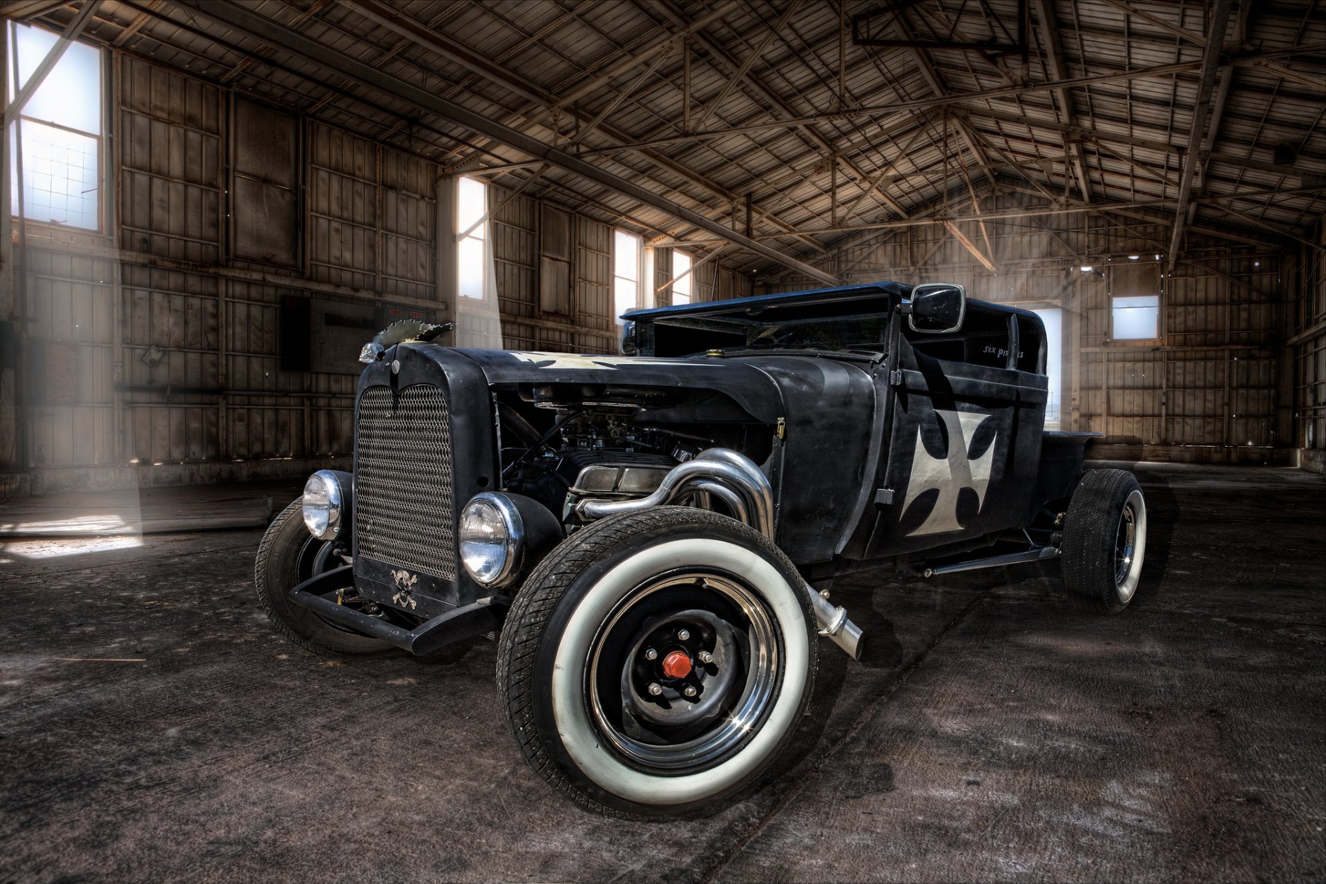 hot rod coche clásico clásico retro hangar