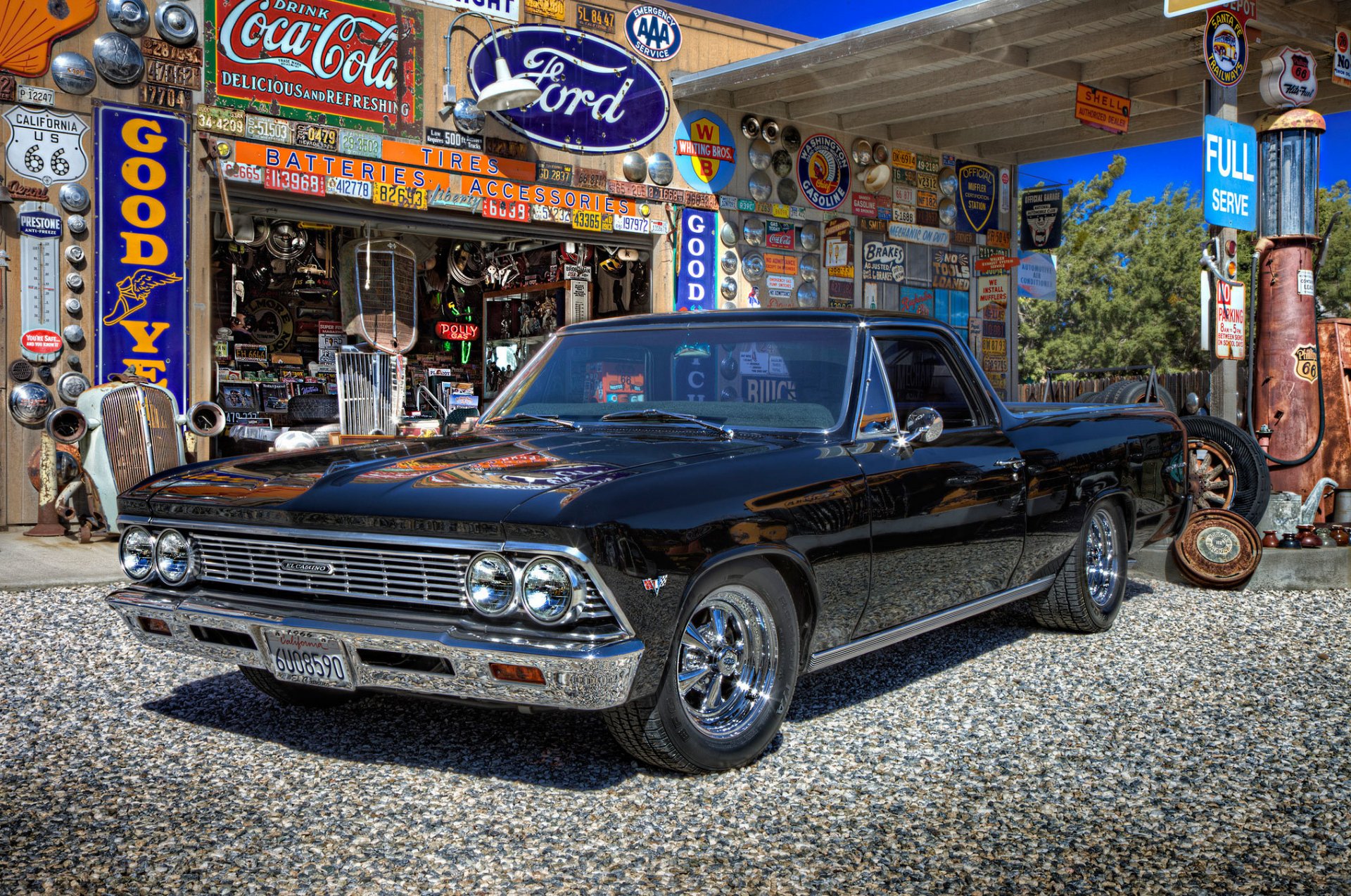 chevrolet el camino muscle car muscle car samochód klasyczny retro serwis stacja benzynowa tankowanie