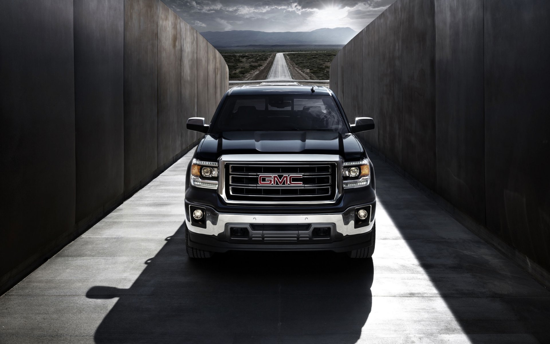 gmc front black shadow light hood road truck