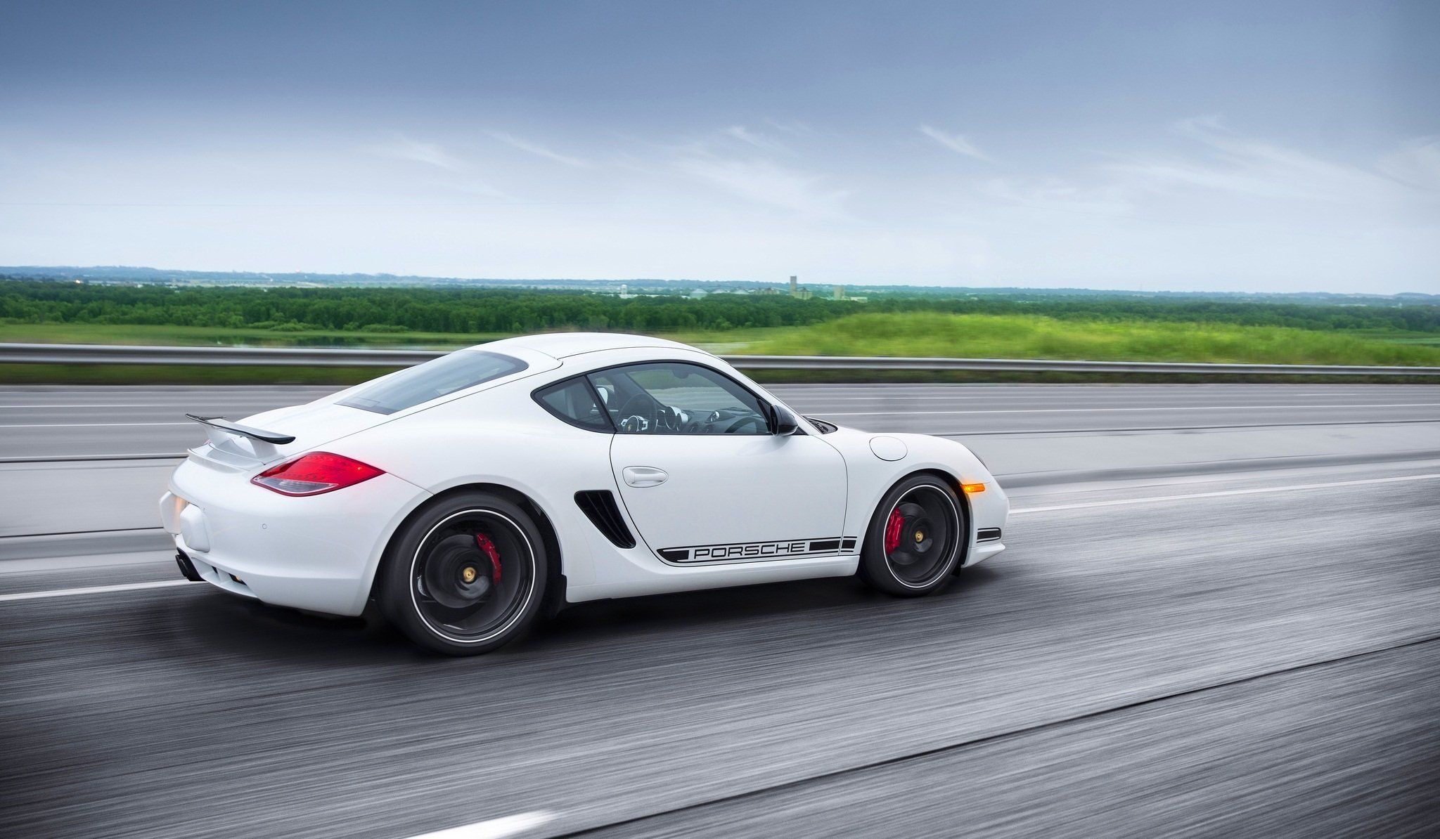 porsche cayman g blanc arrière route