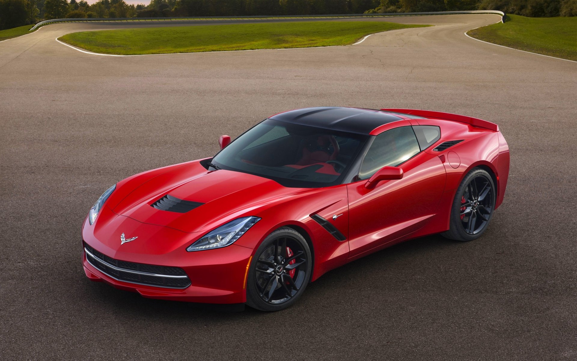 chevrolet corvette c7 czerwony samochód sportowy auto asfalt