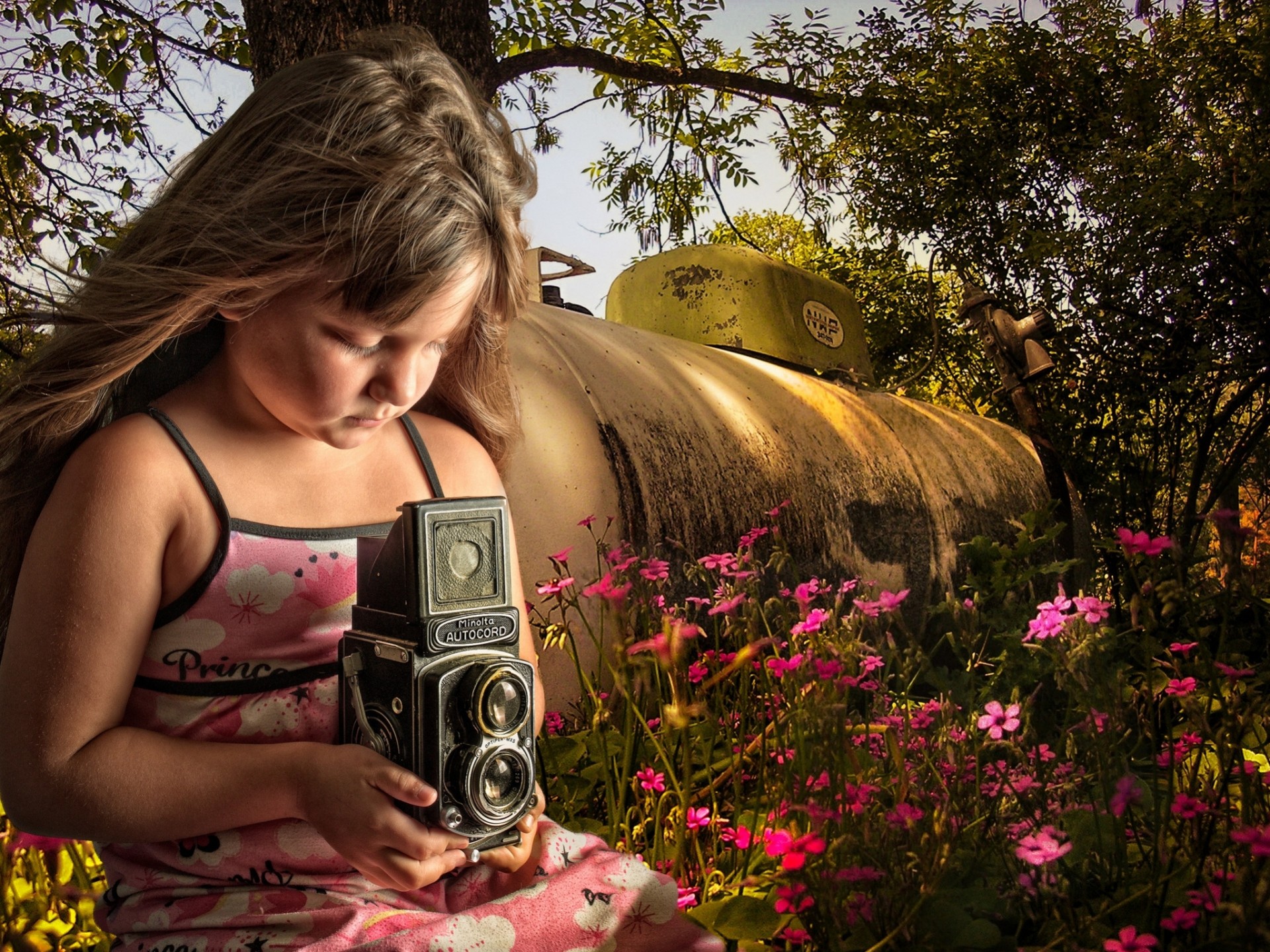 minolta tank kamera mädchen blumen