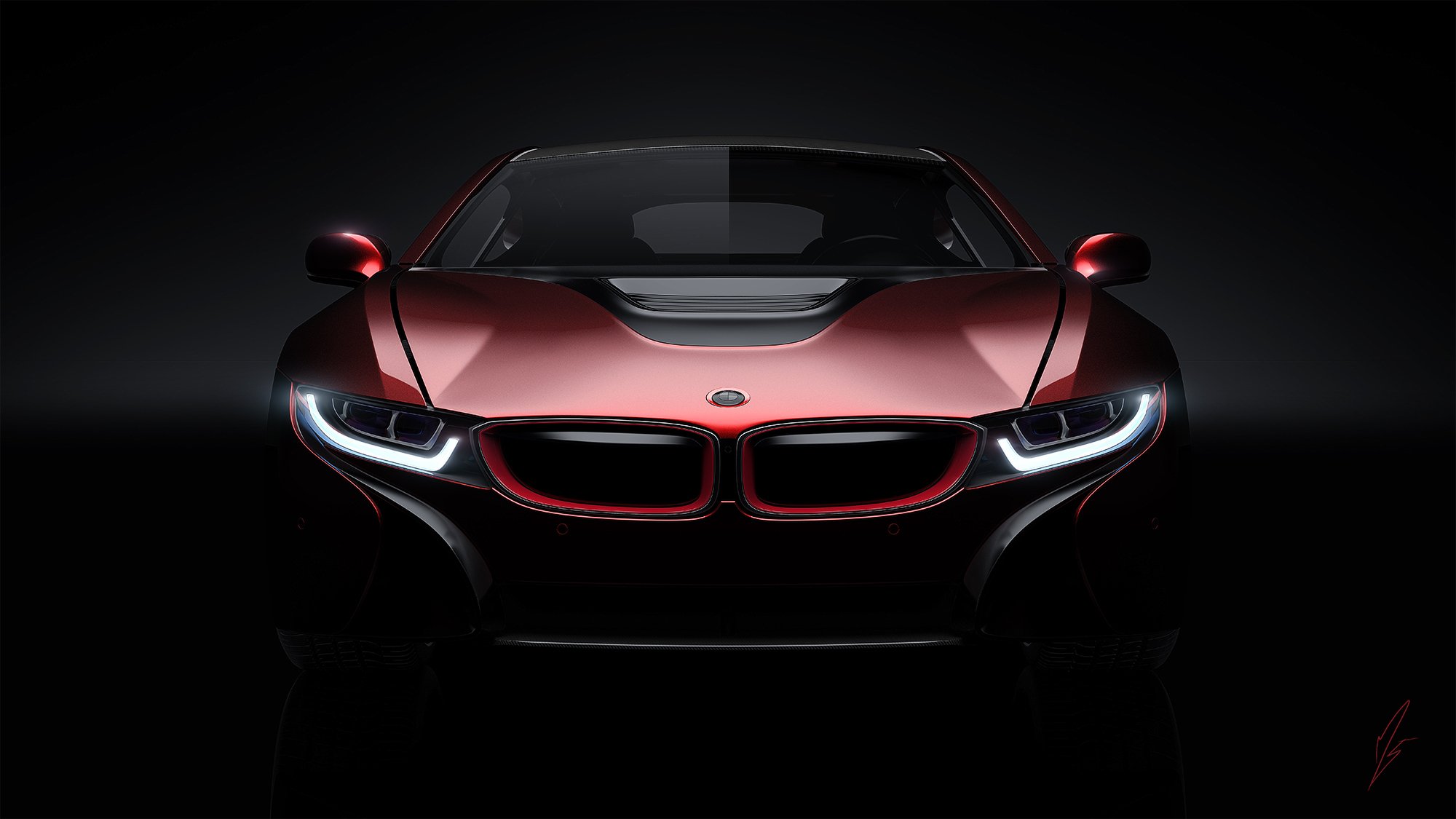 bmw i8 concept voiture rouge avant lumière