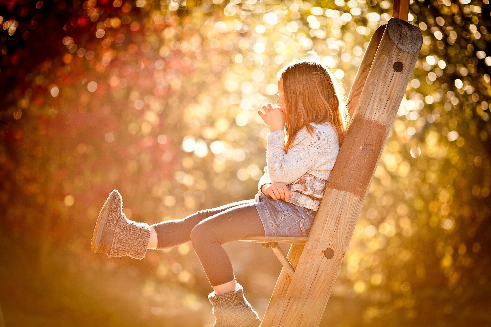 bokeh bright colors girl stair