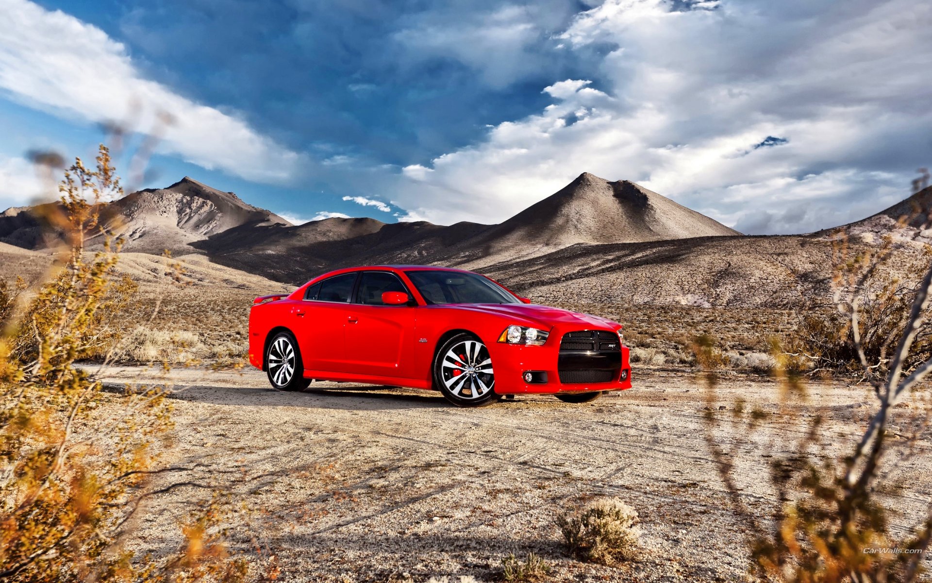 dodge charger red car sedan sky machine mountain cloud