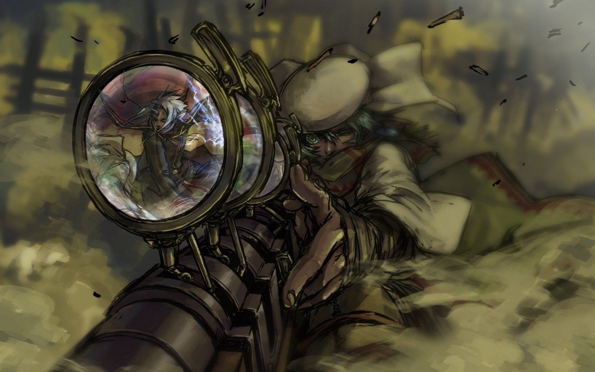 kunst steampunk sniper reflexion-a reflexion anblick gewehr scharfschütze schütze-a zeichnungen anime blies schießen