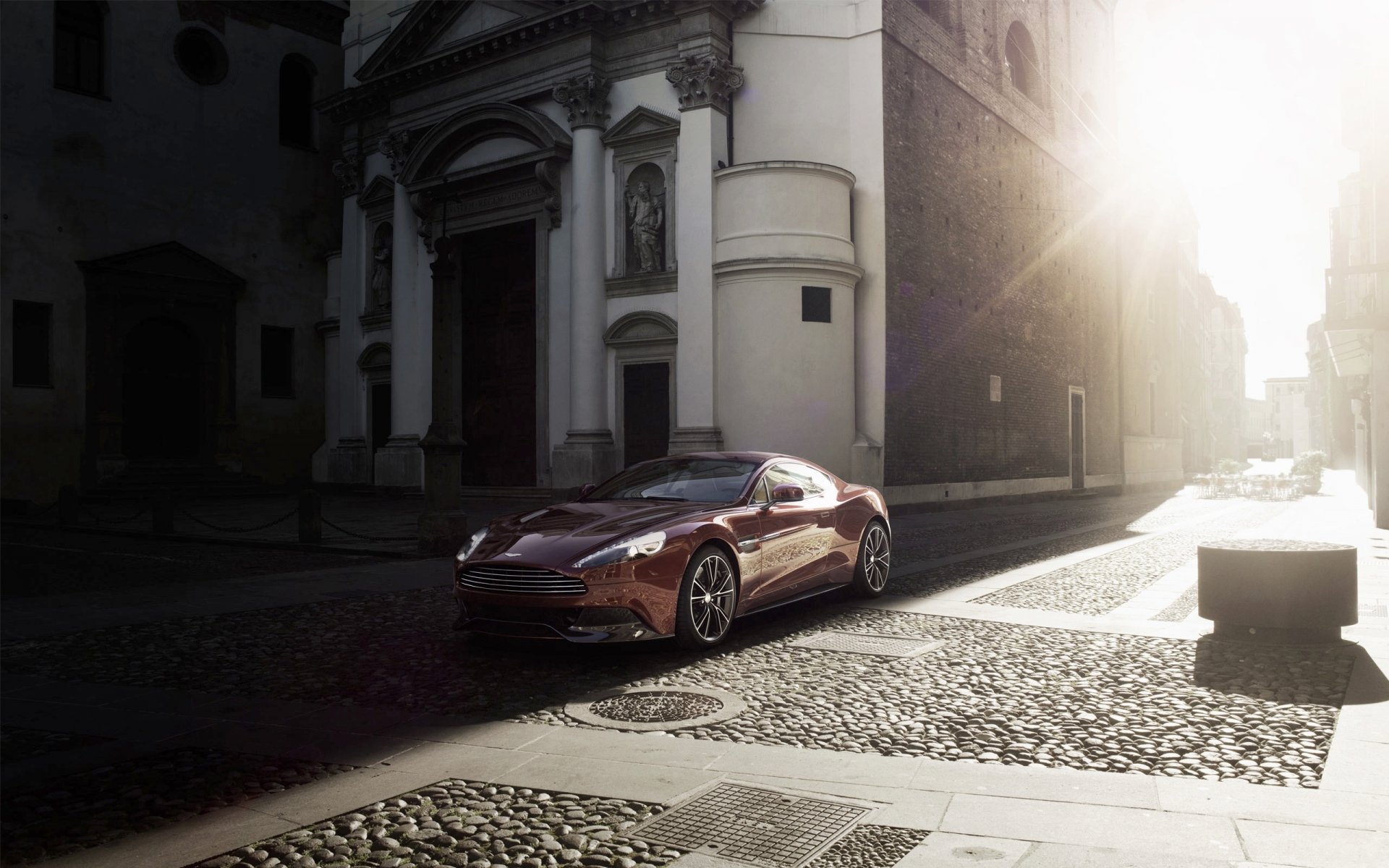 aston martin am310 vanquish coche frente luz resplandor edificio