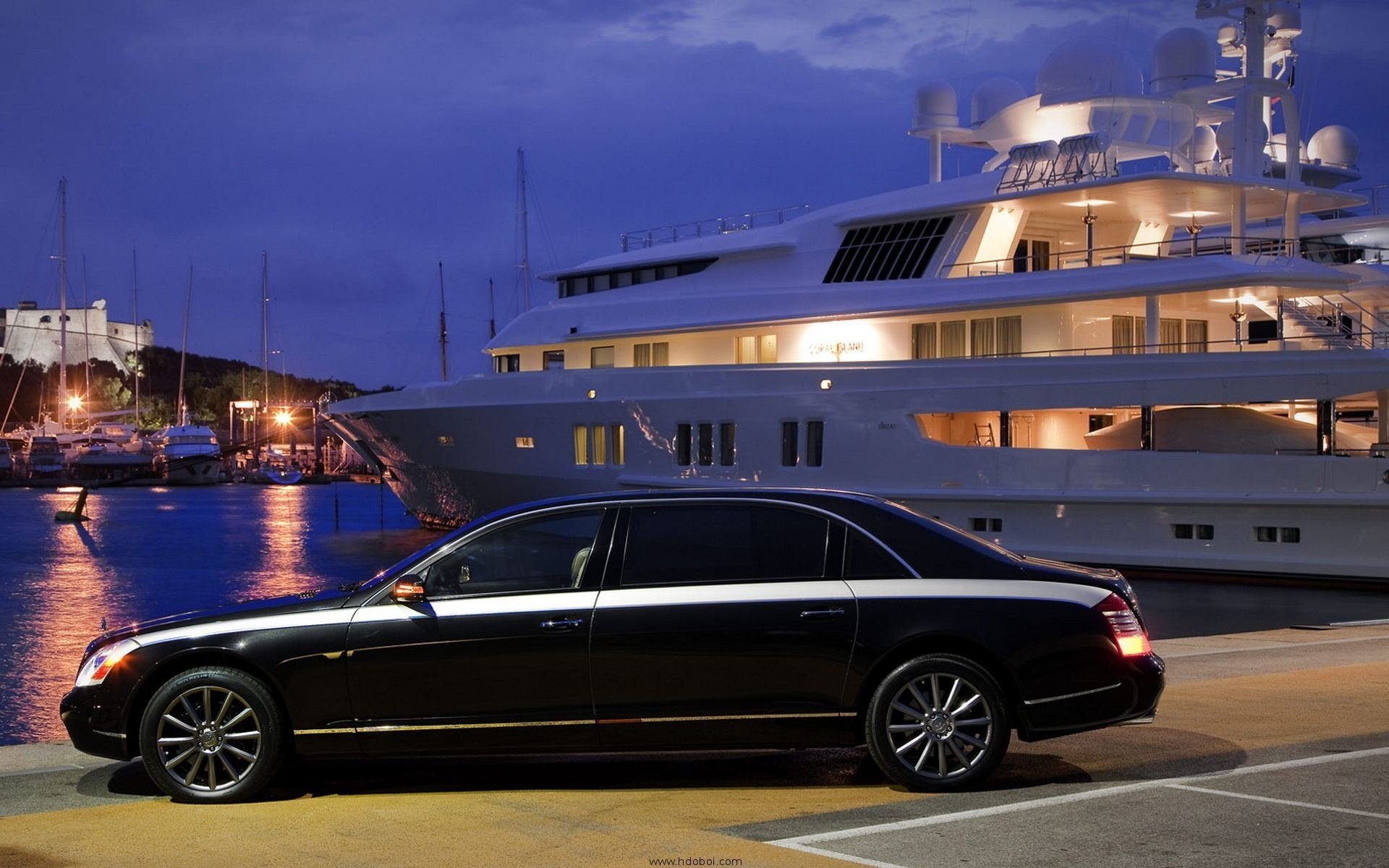 auto maybach abend yacht küste meer