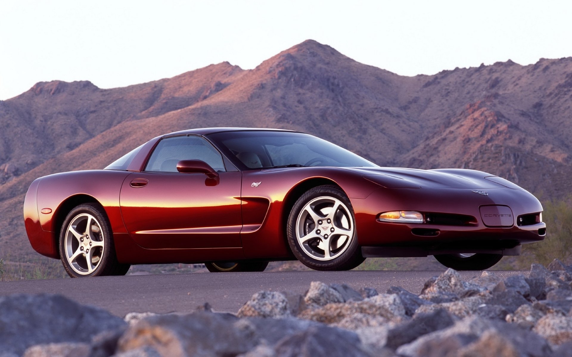 chevrolet corvette coupe 50th anniversary c5 chevrolet supercar front mountains sky