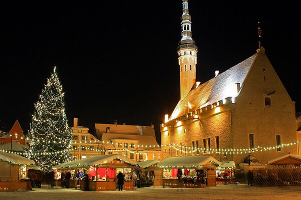 Christmas decorations of houses and streets