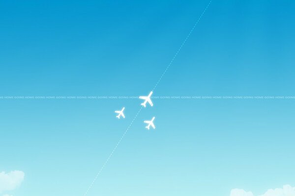 Three planes in the blue sky