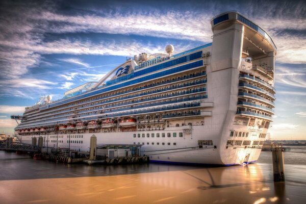 A huge liner before sailing in the port