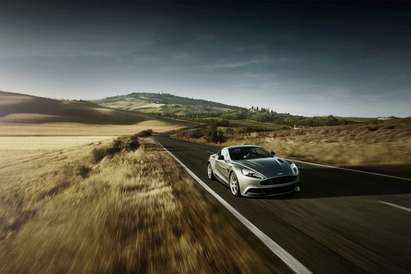 Luxury car on an empty road