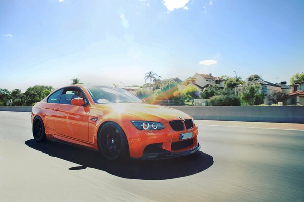 Modern red BMW , orange bright body color