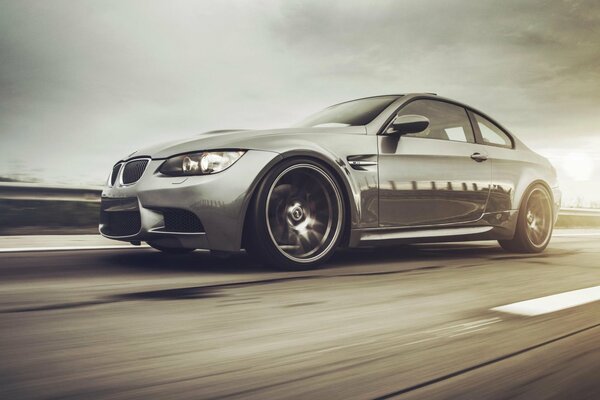 At speed on the highway in a BMW m3