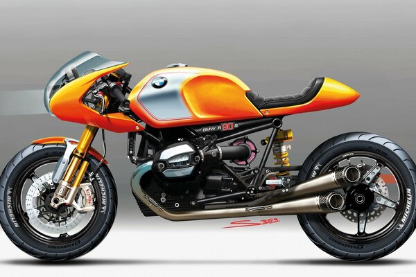 Orange motorcycle on a gray background