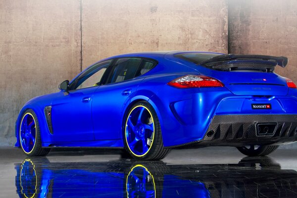 Blue and expensive Porsche car