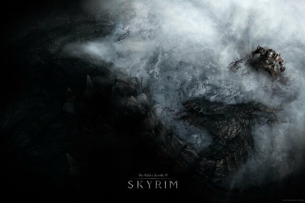 Tod Drachen von Skyrim grauer Hintergrund