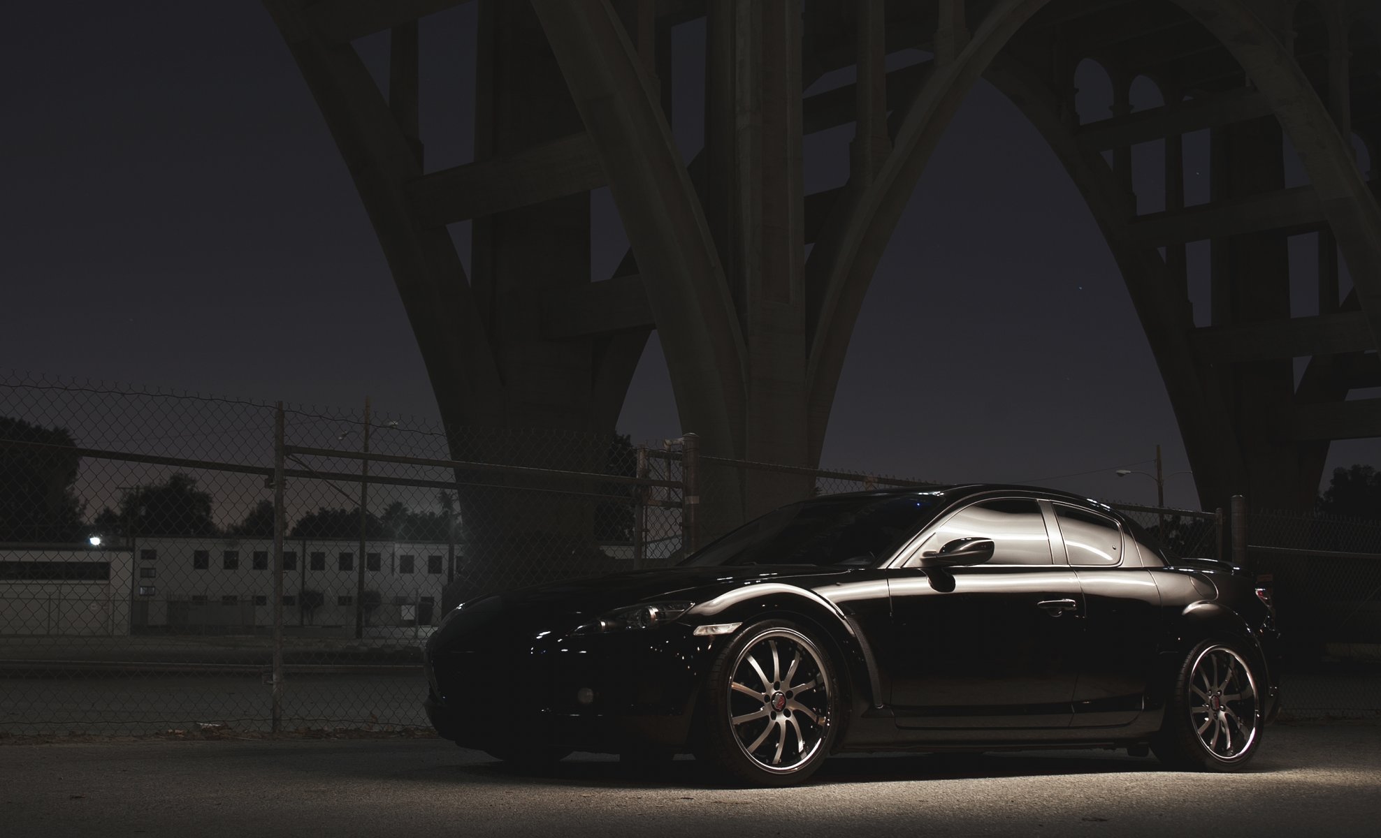 mazda rx-8 rx8 черный мазда мост улица ночь