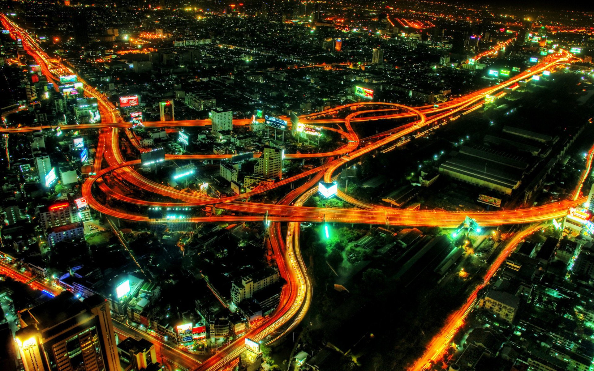 autostrady miasto metropolia noc światła wieżowce