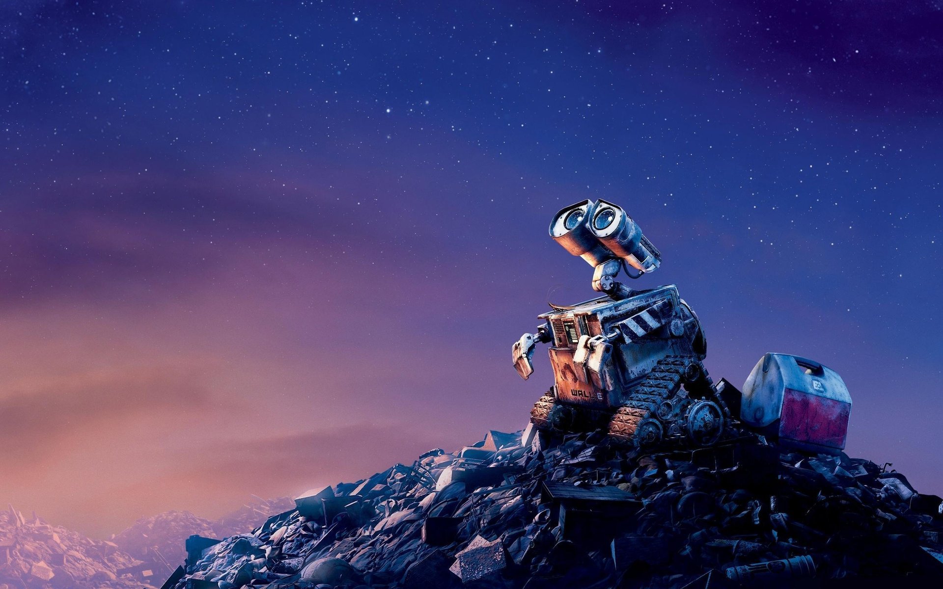 wall-e cielo basura noche valle chatarra tristeza