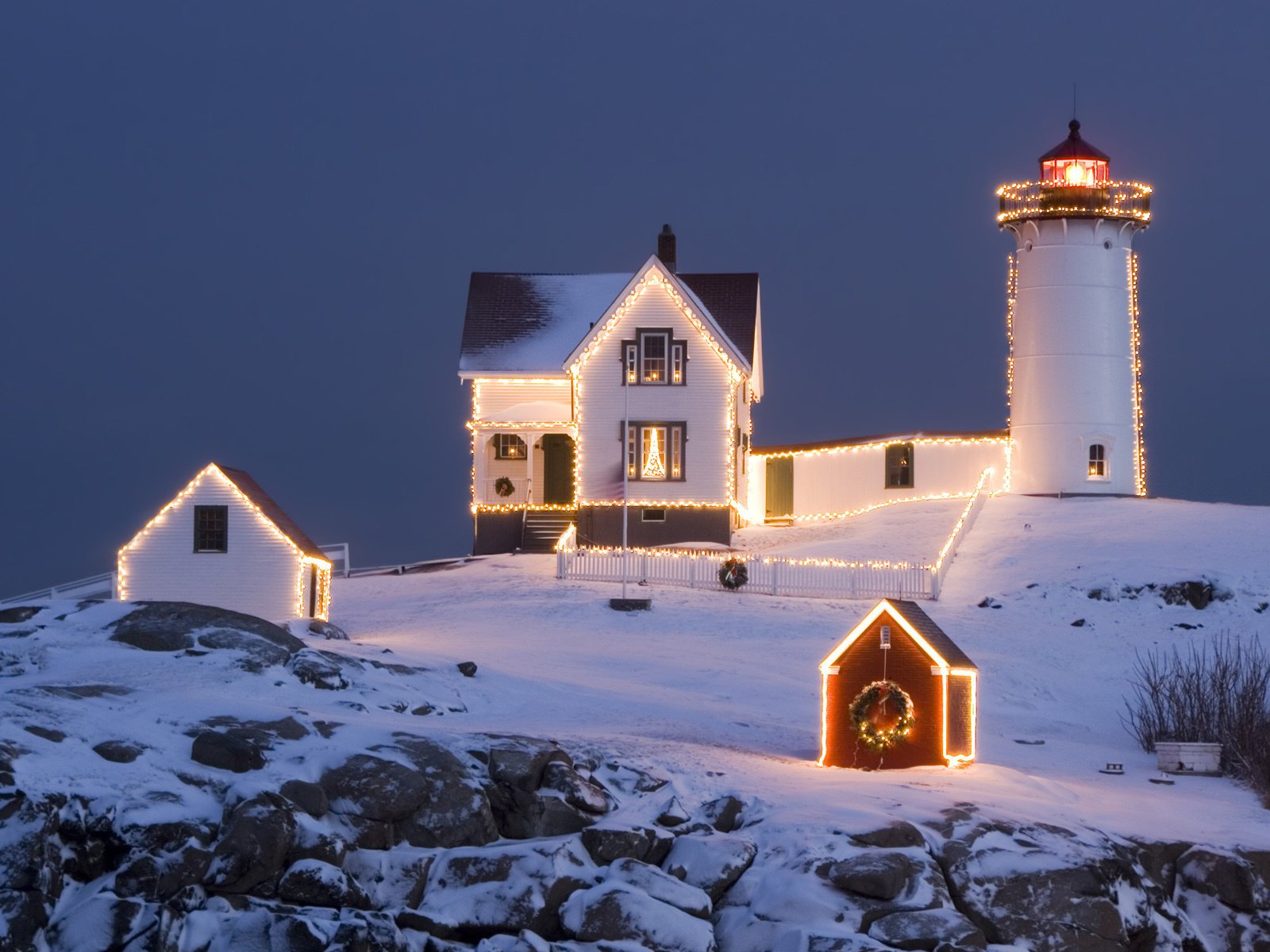 winter snow lighthouse house lights light bulb