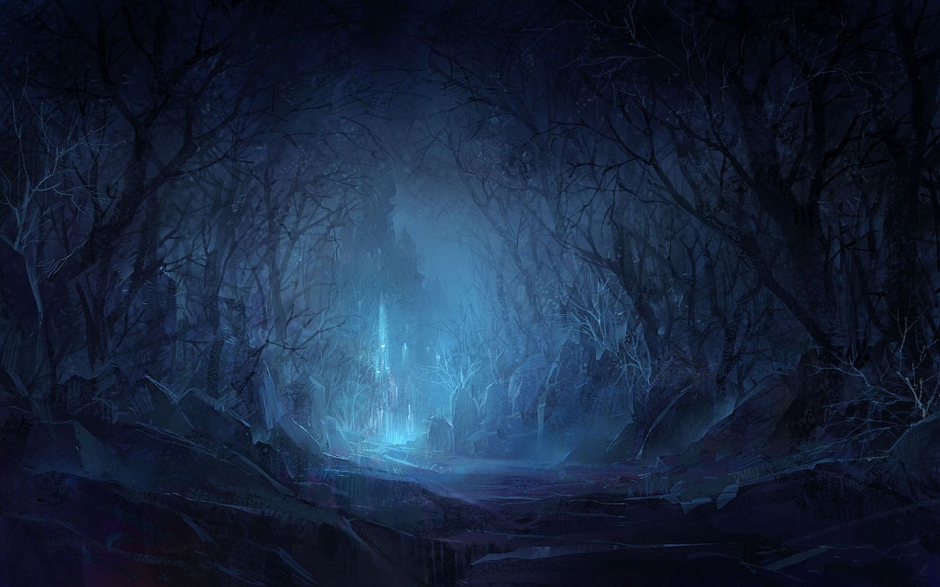 forêt château pierres nuit arbres