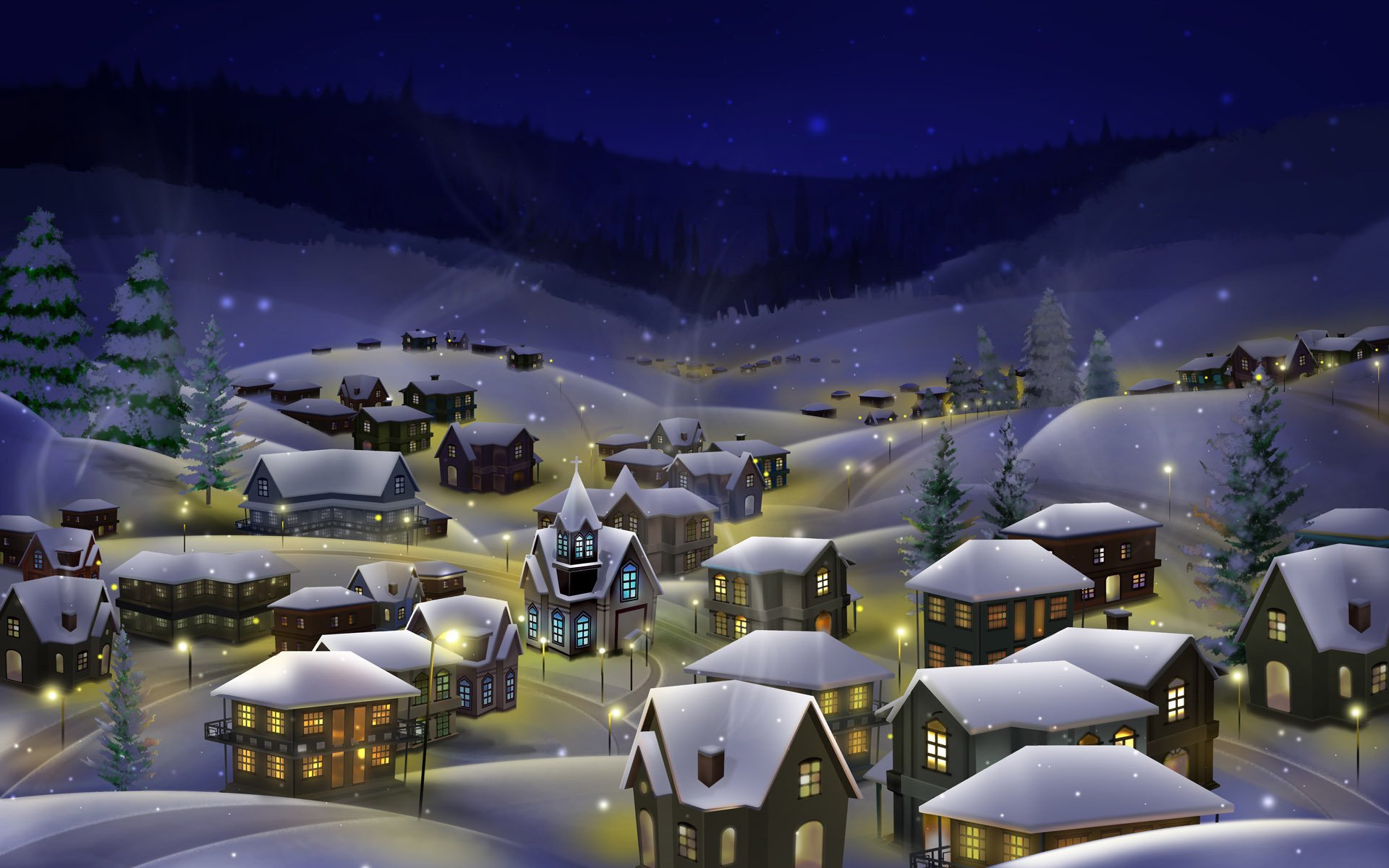 noche árboles de navidad invierno luces hogar